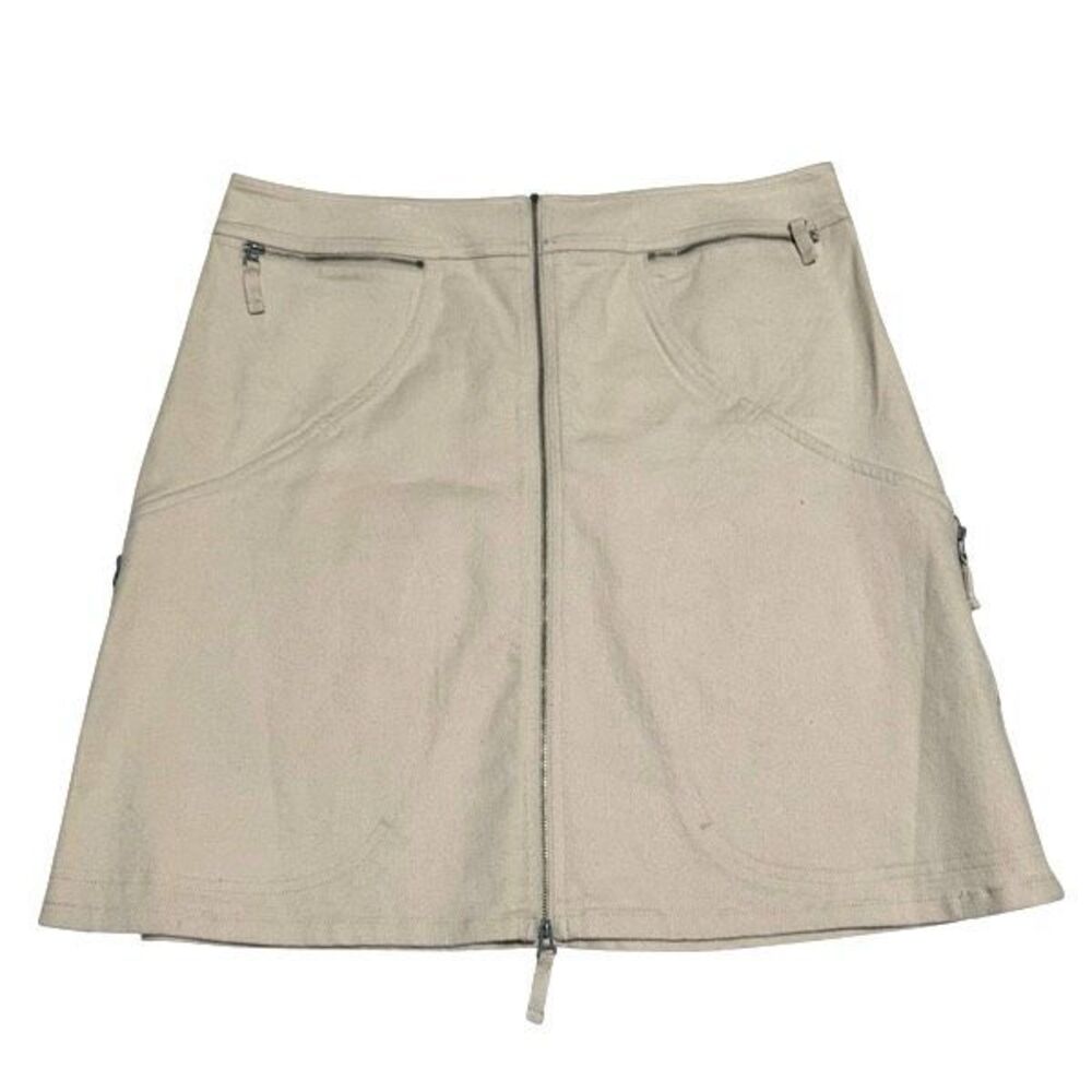 Y2K Max Jeans Utility Cargo Mini Skirt Beige Zip Pocket A-Line 12